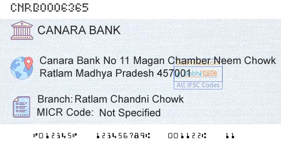 Canara Bank Ratlam Chandni ChowkBranch 