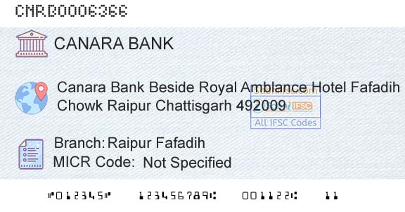 Canara Bank Raipur FafadihBranch 