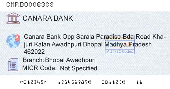 Canara Bank Bhopal AwadhpuriBranch 