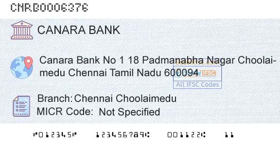 Canara Bank Chennai ChoolaimeduBranch 