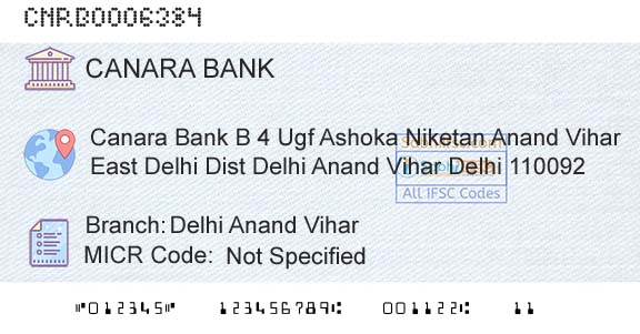 Canara Bank Delhi Anand ViharBranch 