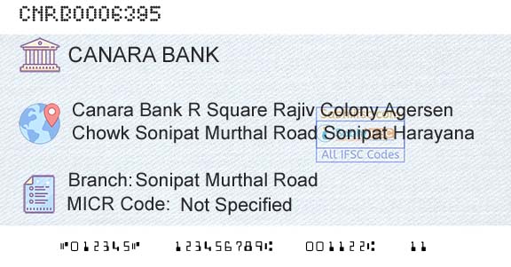 Canara Bank Sonipat Murthal RoadBranch 