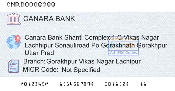 Canara Bank Gorakhpur Vikas Nagar LachipurBranch 