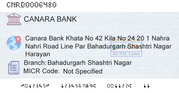 Canara Bank Bahadurgarh Shashtri NagarBranch 