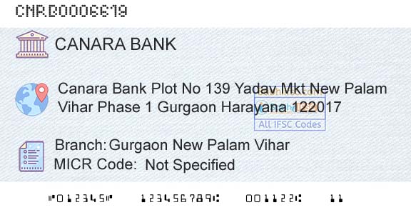 Canara Bank Gurgaon New Palam ViharBranch 