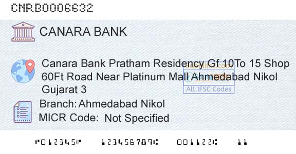 Canara Bank Ahmedabad NikolBranch 