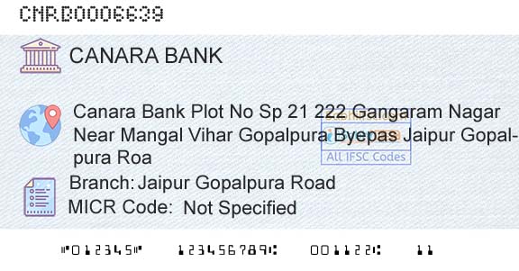 Canara Bank Jaipur Gopalpura RoadBranch 