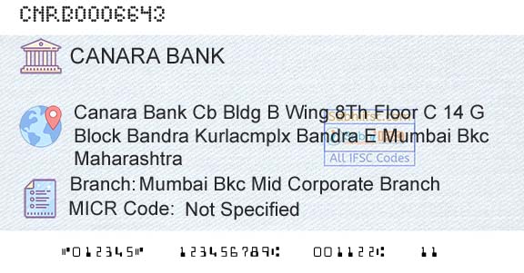 Canara Bank Mumbai Bkc Mid Corporate BranchBranch 