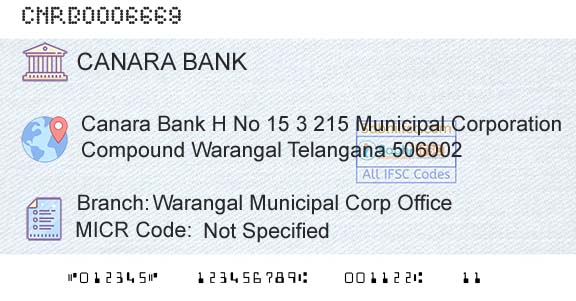 Canara Bank Warangal Municipal Corp OfficeBranch 