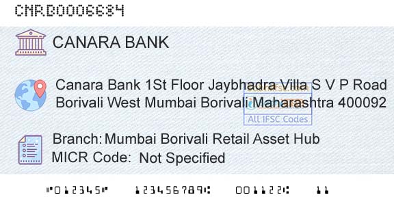 Canara Bank Mumbai Borivali Retail Asset HubBranch 