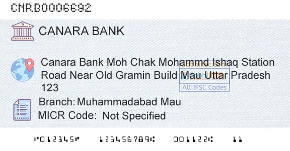 Canara Bank Muhammadabad MauBranch 