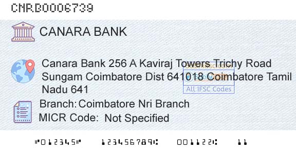 Canara Bank Coimbatore Nri BranchBranch 