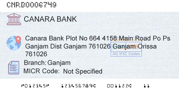 Canara Bank GanjamBranch 