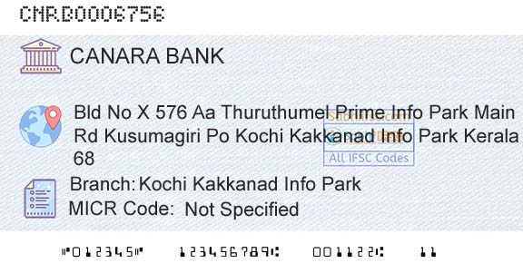 Canara Bank Kochi Kakkanad Info ParkBranch 