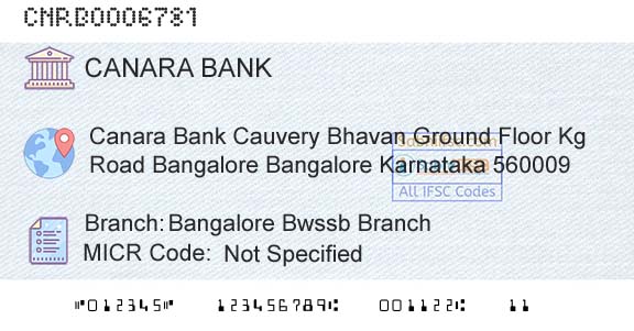 Canara Bank Bangalore Bwssb BranchBranch 
