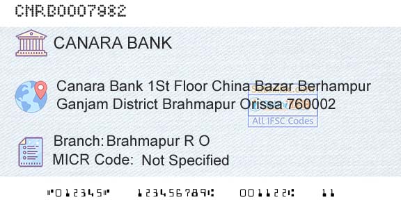 Canara Bank Brahmapur R OBranch 