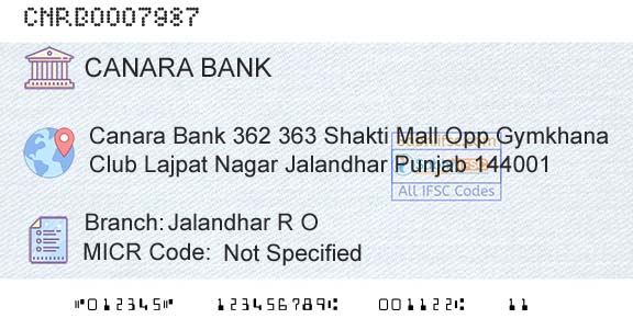 Canara Bank Jalandhar R OBranch 