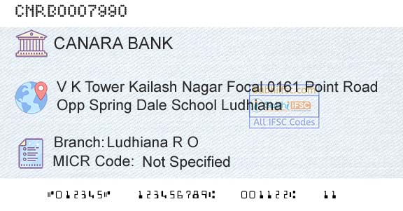 Canara Bank Ludhiana R OBranch 