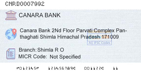 Canara Bank Shimla R OBranch 