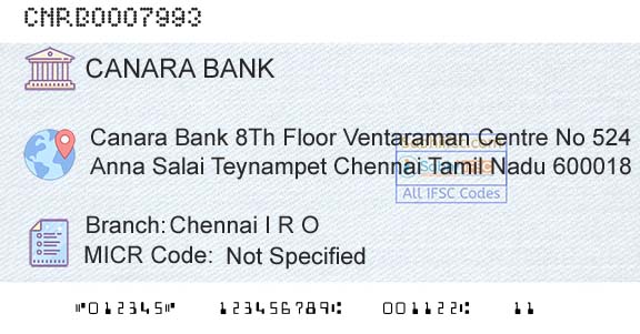 Canara Bank Chennai I R OBranch 