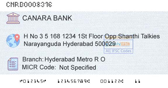Canara Bank Hyderabad Metro R OBranch 