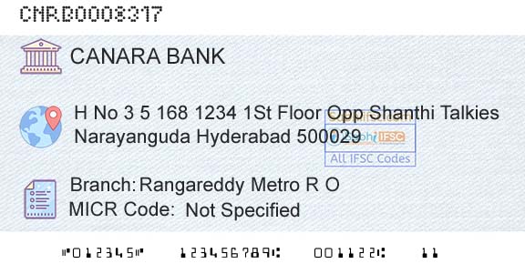 Canara Bank Rangareddy Metro R OBranch 