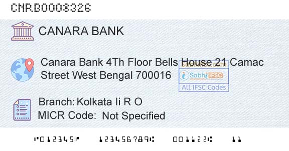 Canara Bank Kolkata Ii R OBranch 