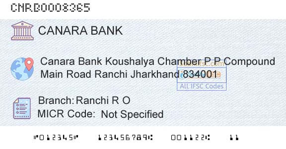 Canara Bank Ranchi R OBranch 