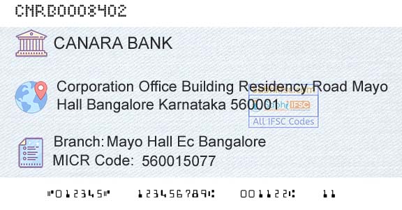Canara Bank Mayo Hall Ec BangaloreBranch 