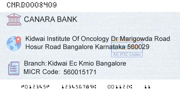 Canara Bank Kidwai Ec Kmio BangaloreBranch 