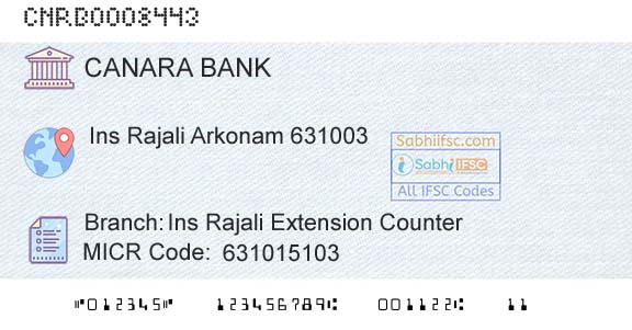 Canara Bank Ins Rajali Extension CounterBranch 