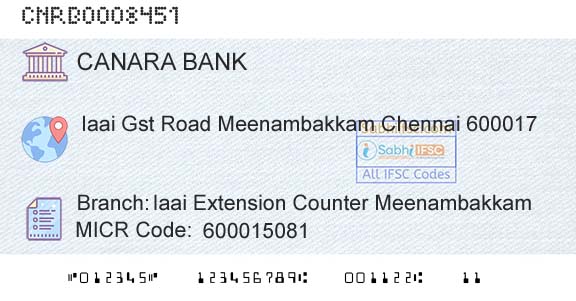 Canara Bank Iaai Extension Counter MeenambakkamBranch 