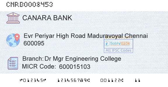 Canara Bank Dr Mgr Engineering CollegeBranch 