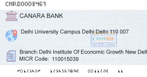 Canara Bank Delhi Institute Of Economic Growth New DelhiBranch 