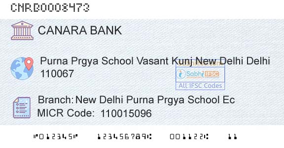 Canara Bank New Delhi Purna Prgya School EcBranch 