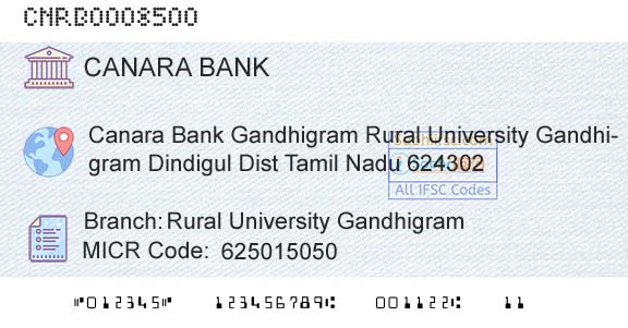 Canara Bank Rural University GandhigramBranch 