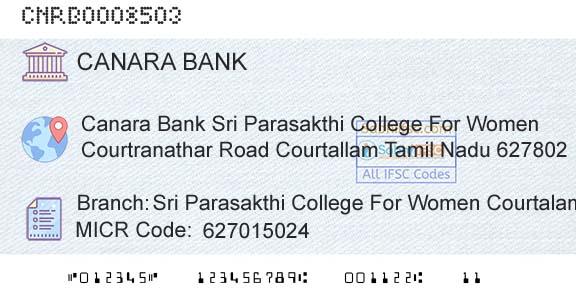 Canara Bank Sri Parasakthi College For Women CourtalamBranch 