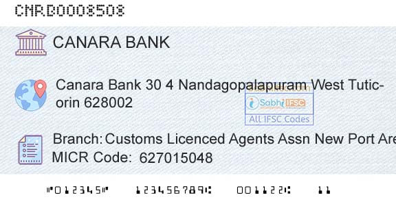 Canara Bank Customs Licenced Agents Assn New Port Area TuticorBranch 