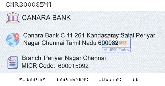 Canara Bank Periyar Nagar ChennaiBranch 