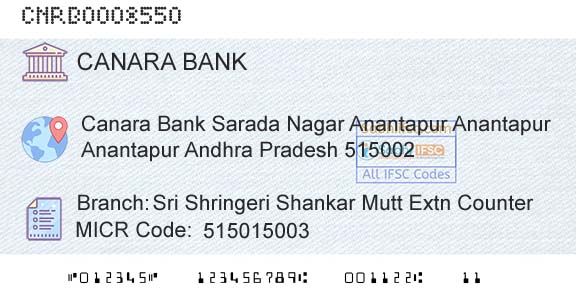 Canara Bank Sri Shringeri Shankar Mutt Extn CounterBranch 