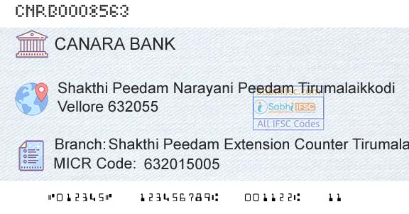 Canara Bank Shakthi Peedam Extension Counter TirumalaikkodiBranch 