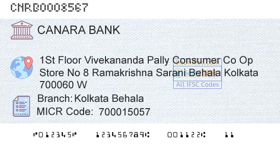 Canara Bank Kolkata BehalaBranch 
