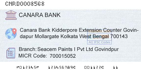 Canara Bank Seacem Paints I Pvt Ltd Govindpur Branch 