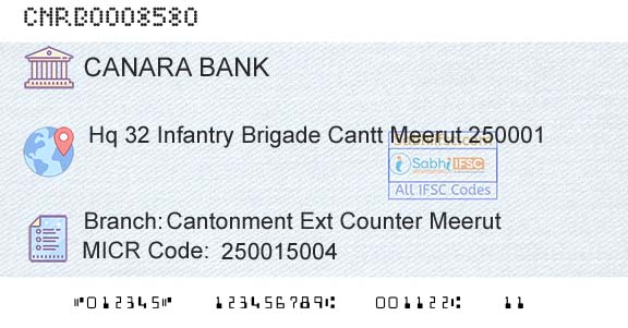 Canara Bank Cantonment Ext Counter MeerutBranch 