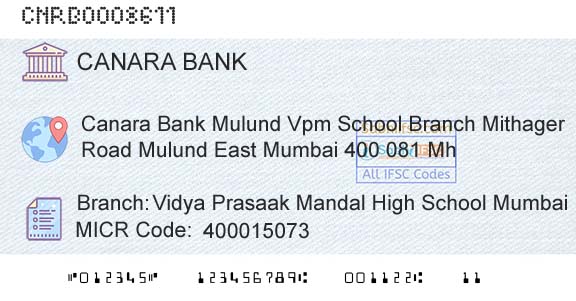 Canara Bank Vidya Prasaak Mandal High School MumbaiBranch 