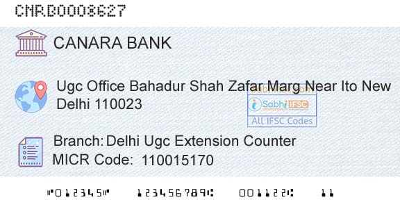 Canara Bank Delhi Ugc Extension CounterBranch 