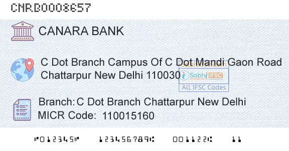 Canara Bank C Dot Branch Chattarpur New DelhiBranch 