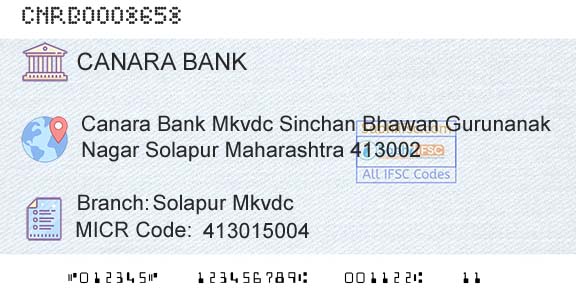 Canara Bank Solapur MkvdcBranch 