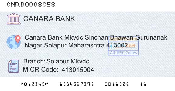 Canara Bank Solapur MkvdcBranch