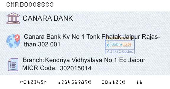 Canara Bank Kendriya Vidhyalaya No 1 Ec JaipurBranch 